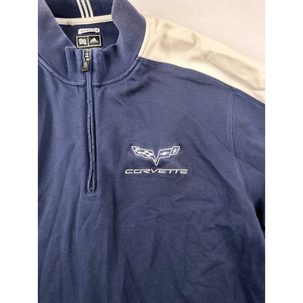 Vtg Adidas Corvette Mens 2XL Navy Blue 1/4 Zip Pullover Sweatshirt